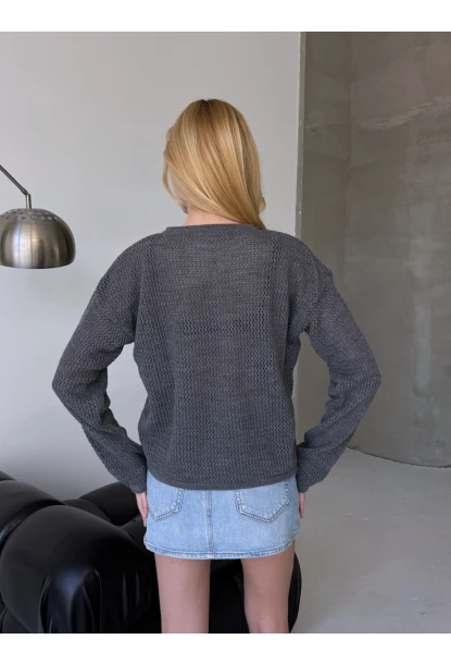 Kadın Bisiklet Yaka File Dokulu Triko Bluz