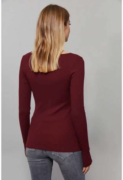 Kadın Bordo Kare Yaka Bluz EY1101