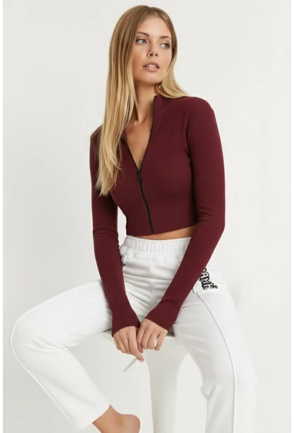 Kadın Bordo Kaşkorse Kısa Ceket EY1057