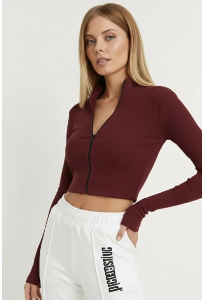 Kadın Bordo Kaşkorse Kısa Ceket EY1057