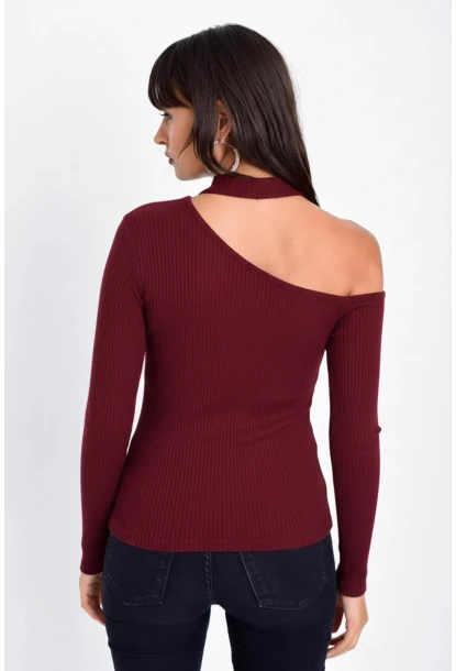 Kadın Bordo Tek Omuz Kaşkorse Bluz CG53
