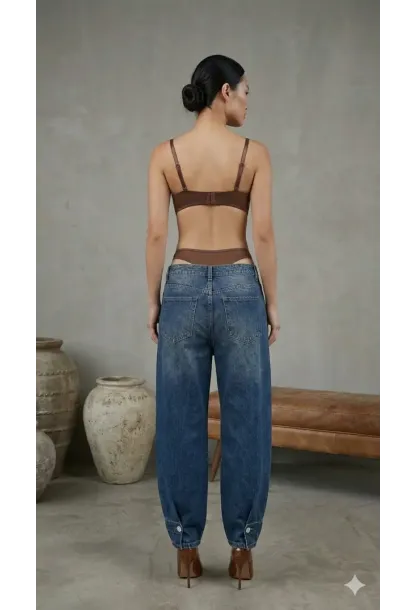 Kadın Dantelli Kahve Deri Transparan Çıtçıtlı Bodysuit