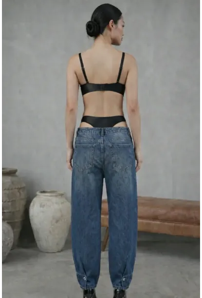 Kadın Dantelli Siyah Deri Transparan Çıtçıtlı Bodysuit