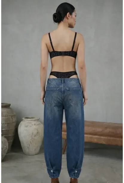 Kadın Dantelli Siyah Deri Transparan Çıtçıtlı Bodysuit