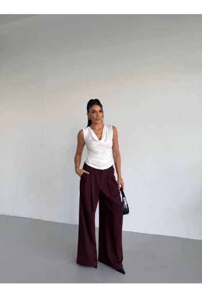 Kadın Degaje Yaka Kolsuz Bluz Beyaz