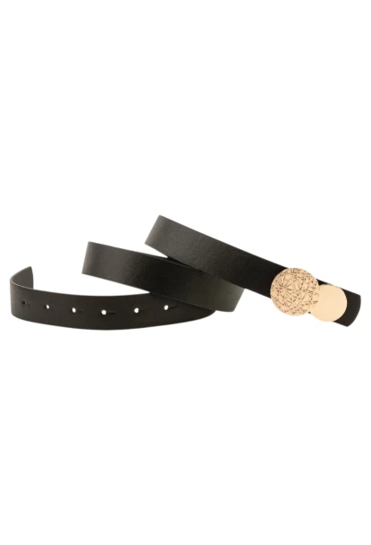 Kadın Desenli Yuvarlak Tokalı Siyah Kadın Kemeri