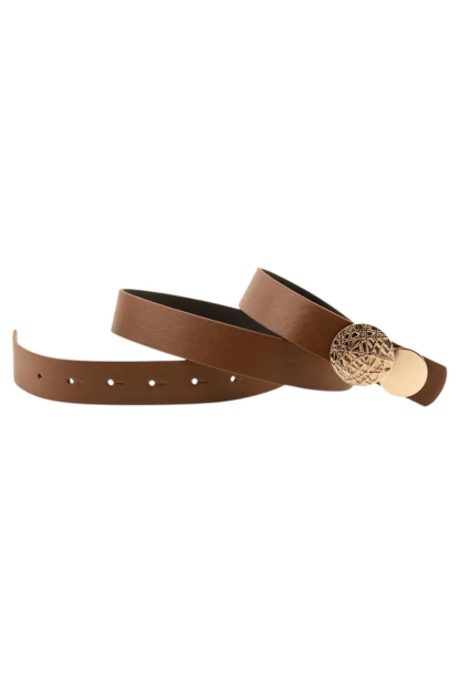 Kadın Desenli Yuvarlak Tokalı Taba Kadın Kemeri