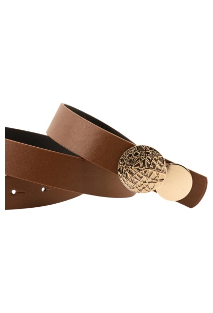 Kadın Desenli Yuvarlak Tokalı Taba Kadın Kemeri