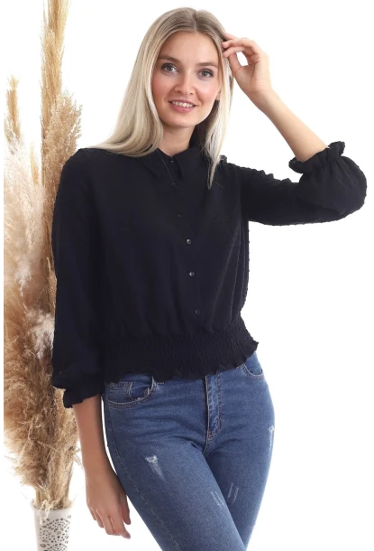 Kadın Eteği Gipeli Siyah Gömlek