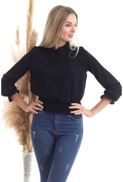 Kadın Eteği Gipeli Siyah Gömlek