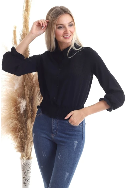 Kadın Eteği Gipeli Siyah Gömlek