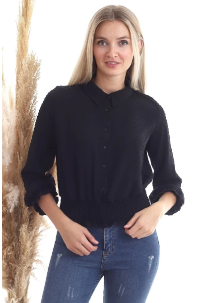 Kadın Eteği Gipeli Siyah Gömlek