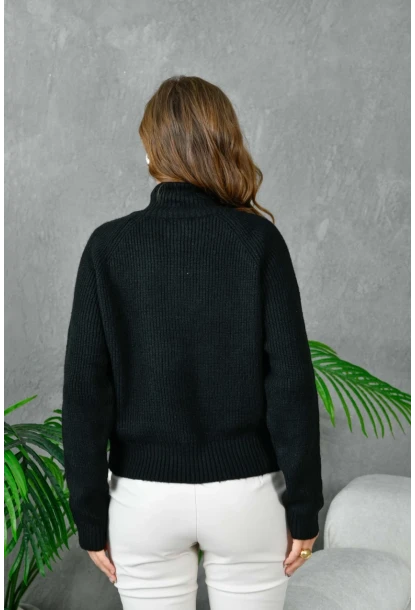 Kadın Fermuarlı Yaka Selanik Örgü Triko Kazak