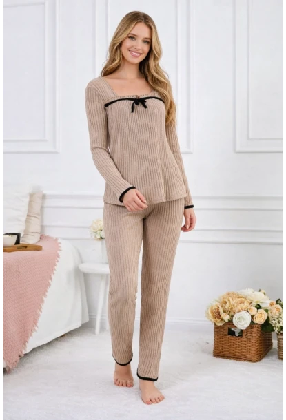 Kadın Fitilli Süprem Kumaş Pijama Takımı