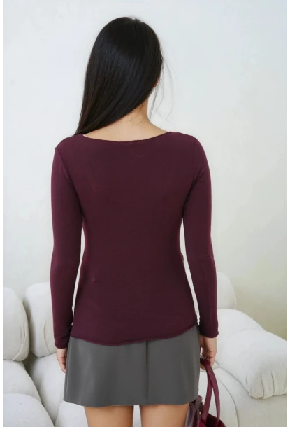 Kadın Geniş Yaka Uzun Kol Lycralı Penye Bluz