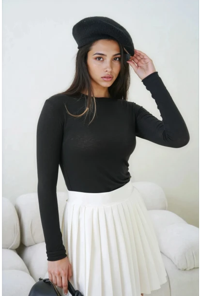 Kadın Geniş Yaka Uzun Kol Lycralı Penye Bluz