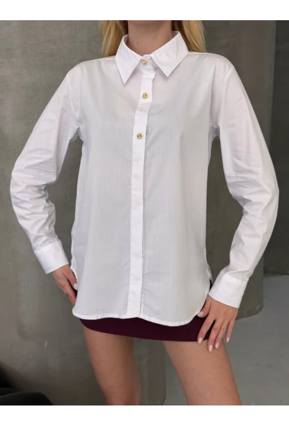 Kadın Gizli Patlı Düğme Detay Gömlek