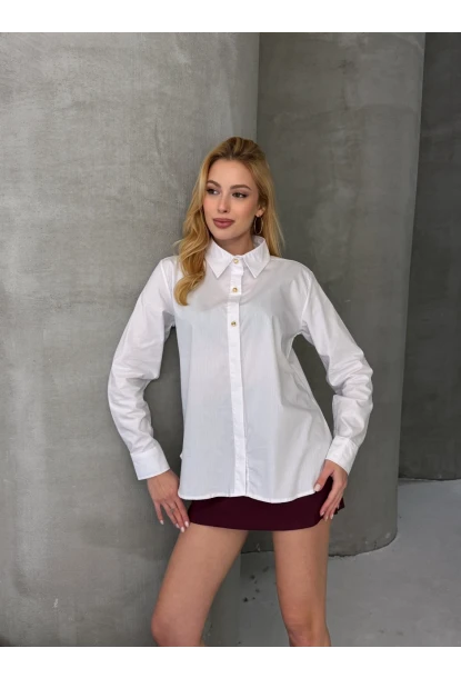 Kadın Gizli Patlı Düğme Detay Gömlek