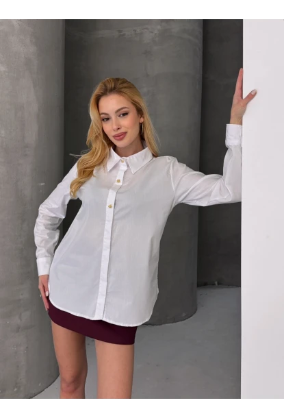 Kadın Gizli Patlı Düğme Detay Gömlek