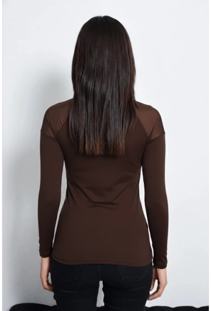 Kadın Kahve Omuzları Tül Bluz TZ2075