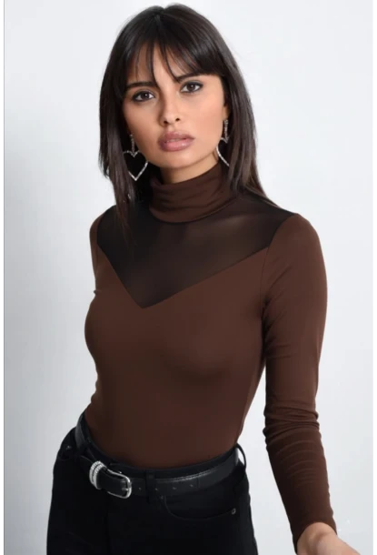 Kadın Kahve Üstü Tül Bluz TZ20751