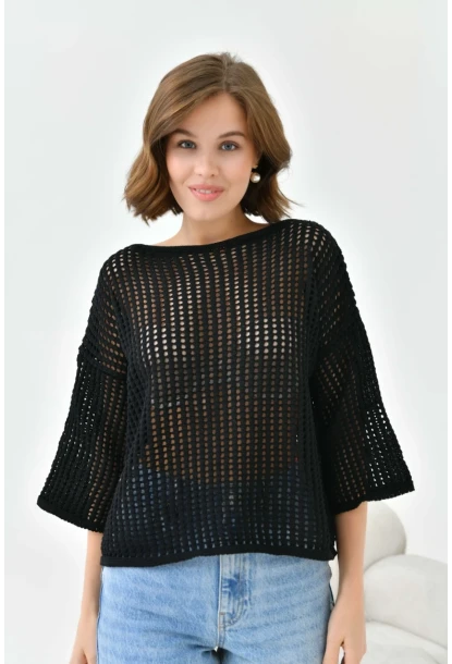 Kadın Kayık Yaka Örgü Detay Oversize Triko Kazak