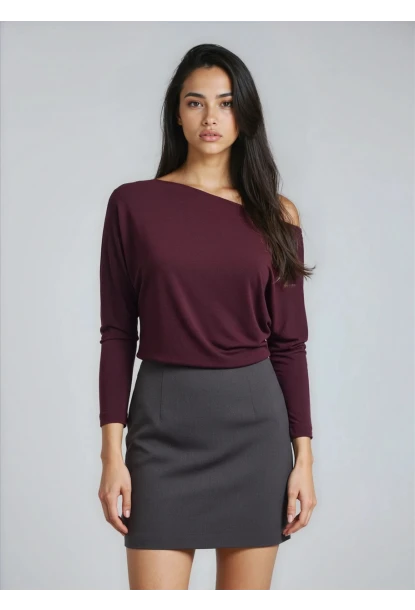 Kadın Kayık Yaka Yarasa Kol Lycralı Penye Bluz