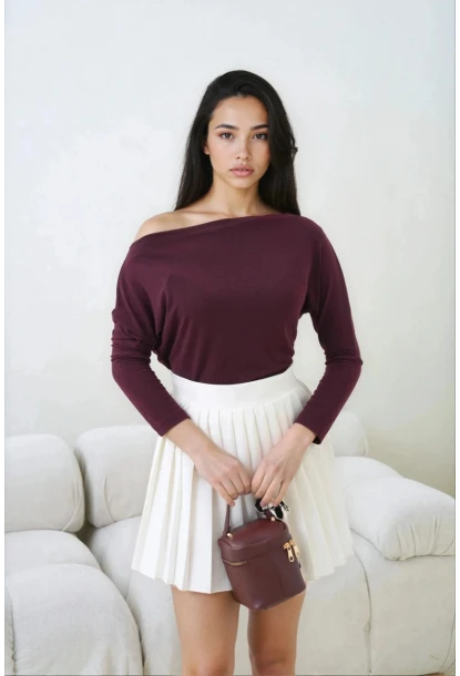 Kadın Kayık Yaka Yarasa Kol Lycralı Penye Bluz