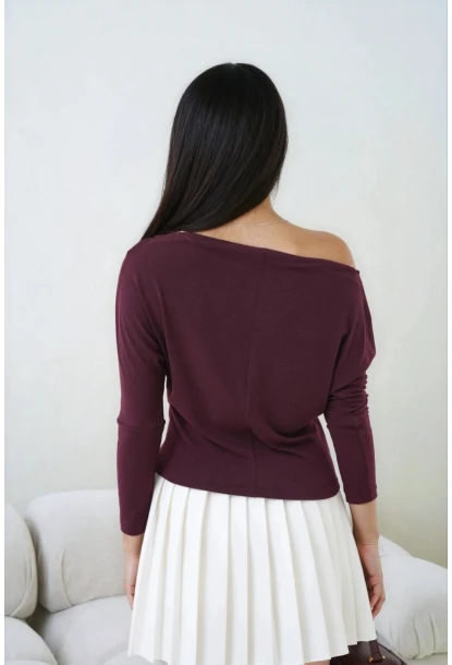 Kadın Kayık Yaka Yarasa Kol Lycralı Penye Bluz