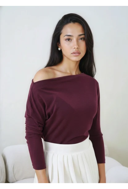 Kadın Kayık Yaka Yarasa Kol Lycralı Penye Bluz