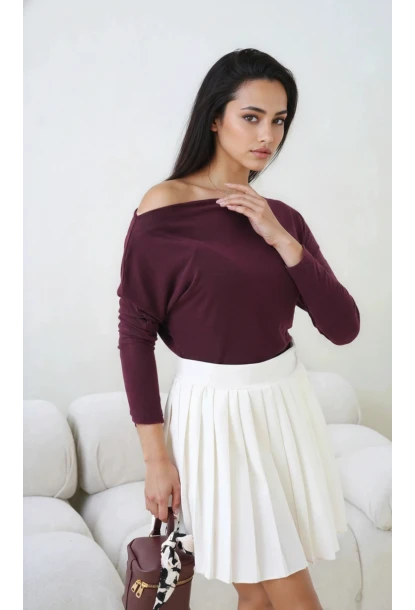 Kadın Kayık Yaka Yarasa Kol Lycralı Penye Bluz