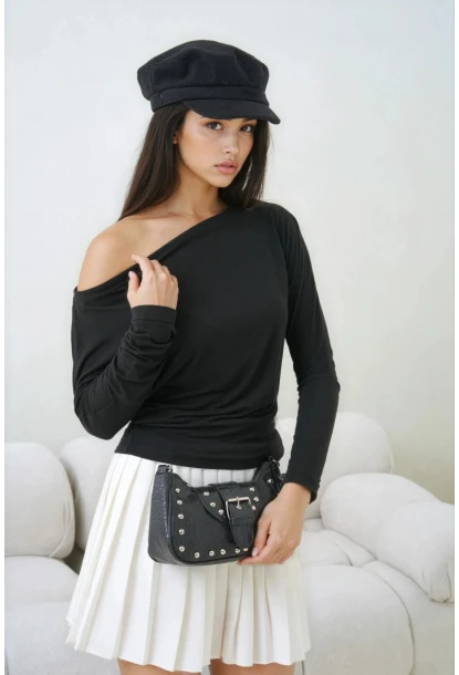 Kadın Kayık Yaka Yarasa Kol Lycralı Penye Bluz