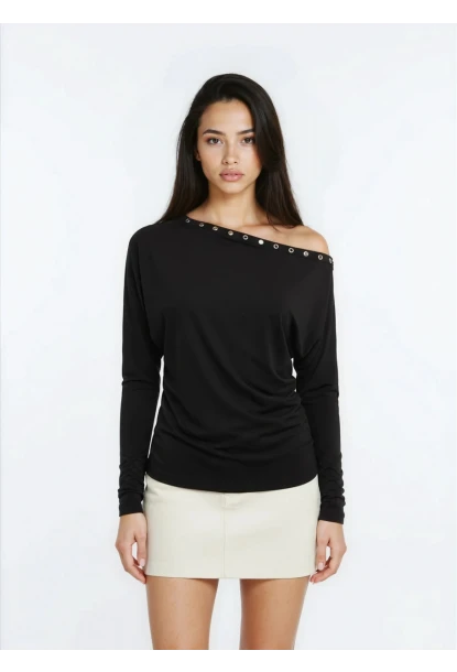 Kadın Kayık Yaka Yarasa Kol Lycralı Penye Bluz