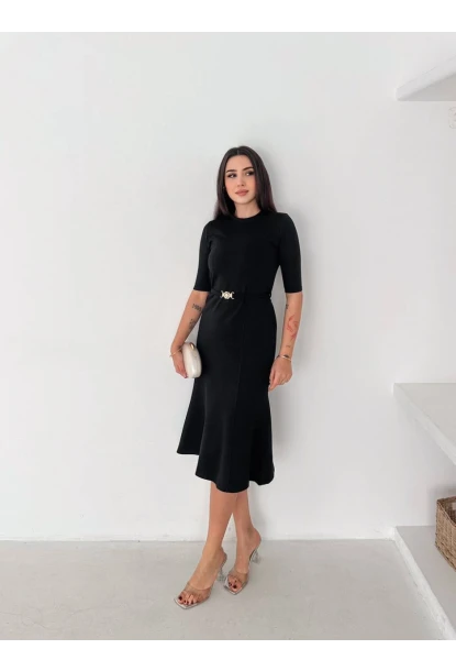 Kadın Kemerli Kalem Elbise