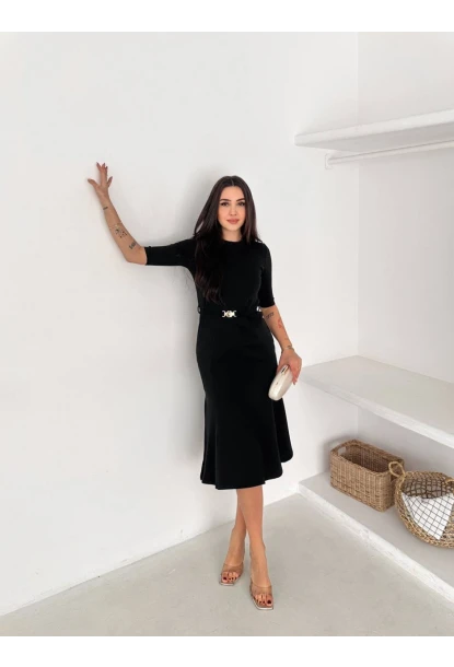 Kadın Kemerli Kalem Elbise