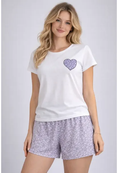 Kadın Kısa Kollu Pijama Takımı Şortlu Yazlık Rahat Kalıp Ev Giyim