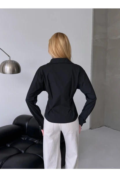 Kadın Korse Detaylı Gold Düğmeli Siyah Gömlek