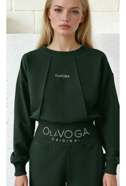 Kadın Logo Baskılı Crop Sweatshirt Jogger Eşofman Takımı