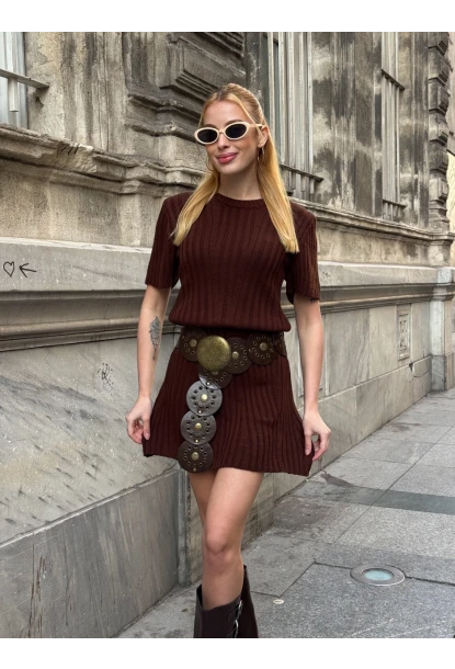 Kadın Nervürlü Mini Triko Elbise