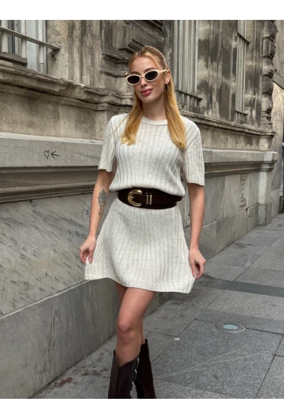 Kadın Nervürlü Mini Triko Elbise