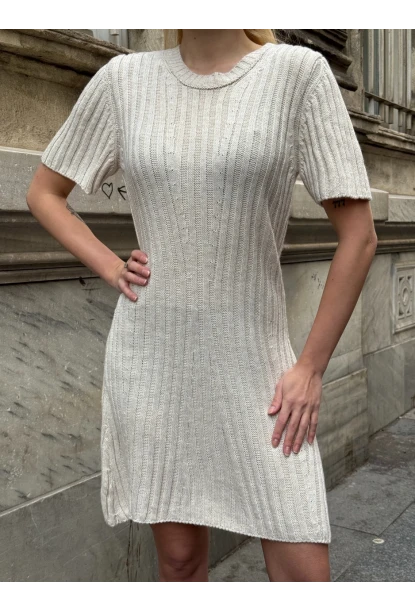 Kadın Nervürlü Mini Triko Elbise