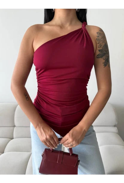 Kadın Omuz Detay Tasarım Bluz Bordo