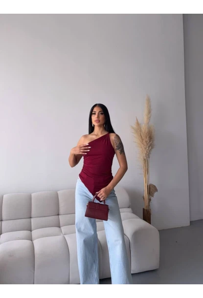 Kadın Omuz Detay Tasarım Bluz Bordo