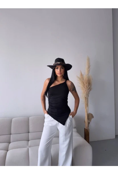 Kadın Omuz Detay Tasarım Bluz Siyah