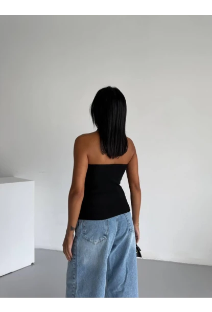 Kadın Omuz Toka Detay Bluz Siyah