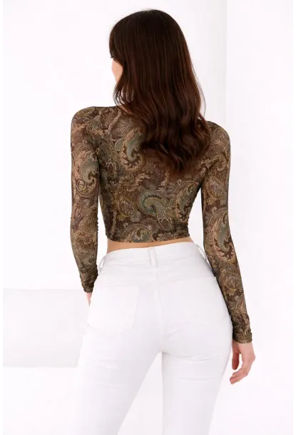 Kadın Paisley Desenli Kare Yaka Bluz