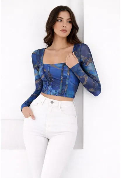 Kadın Paisley Desenli Kare Yaka Bluz