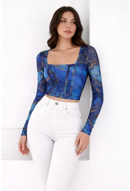 Kadın Paisley Desenli Kare Yaka Bluz