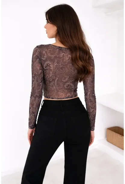 Kadın Paisley Desenli Kare Yaka Bluz