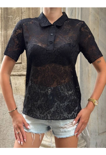Kadın Polo Yaka Dantel Gömlek